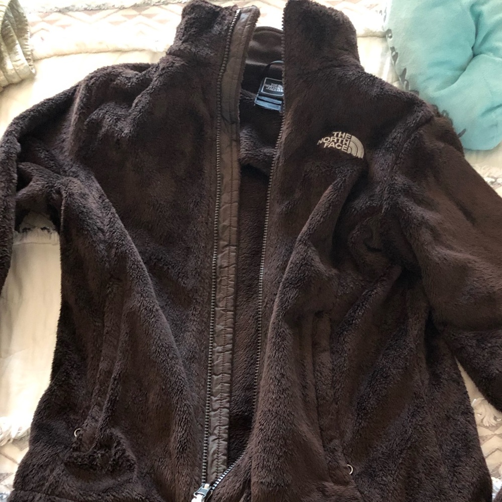 North Face chocolate brown furry fleece jacket